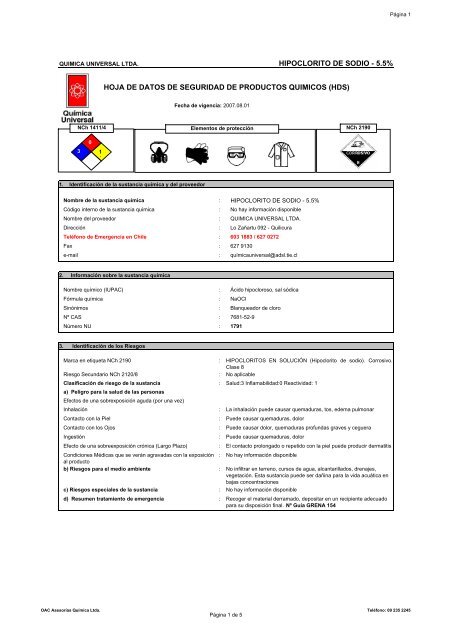 hipoclorito de sodio - Quimica Universal