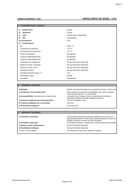 hipoclorito de sodio - Quimica Universal