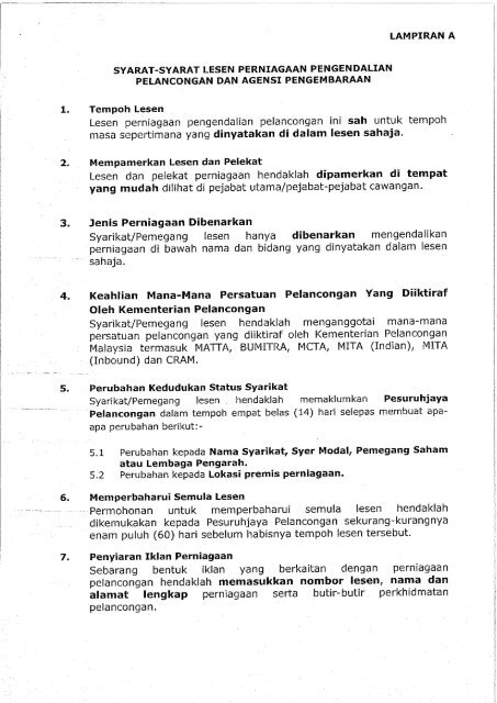 syarat-syarat lesen perniagaan pengendalian pelancongan dan ...