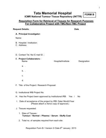 Requisition Form INTTR - Tata Memorial Centre