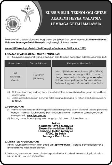 borang permohonan kursus sijil teknologi getah tahun 2011