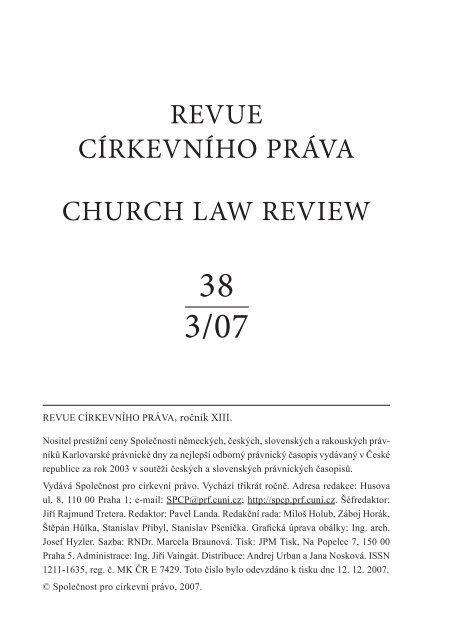 revue církevního práva church law review - Společnost pro církevní ...