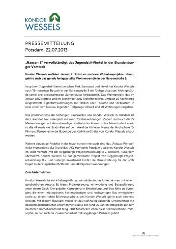 PRESSEMITTEILUNG Potsdam, 22.07.2013 - Kondor Wessels