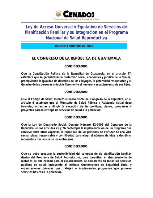 Ley de Acceso Universal y Equitativo de Servicios de PlanificaciÃ³n ...