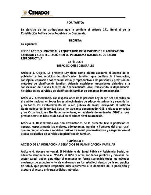 Ley de Acceso Universal y Equitativo de Servicios de PlanificaciÃ³n ...