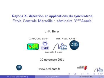 Rayons X, dÃ©tection et applications du synchrotron. Ecole ... - CNRS