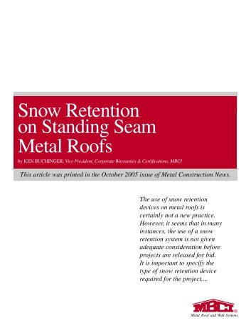 Snow Retention On Standing Seam Metal Roofs - MBCI