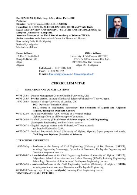 CV - Risk Reduction Education for Disasters