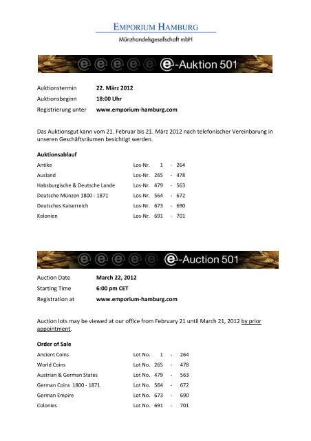 Auktionstermin 22. März 2012 Auktionsbeginn 18:00 Uhr ...
