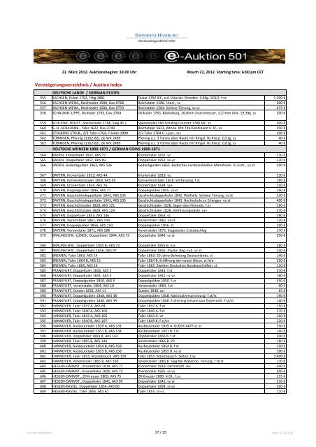 Auktionstermin 22. März 2012 Auktionsbeginn 18:00 Uhr ...