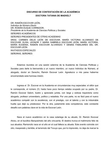 DISCURSO DE CONTESTACIÓN DE LA ACADÉMICA DOCTORA ...