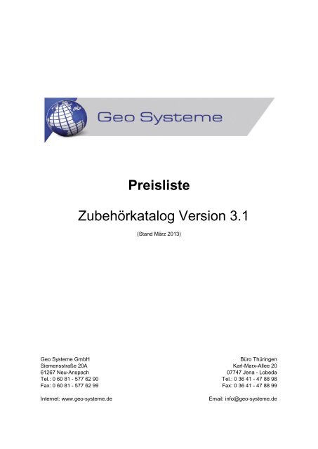 Preisliste ZubehÃ¶rkatalog Version 3.1 - Geo-Systeme