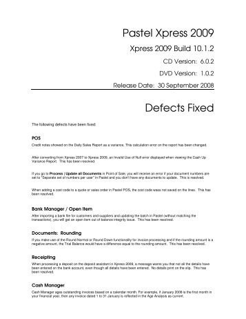 Pastel Xpress 2009 Defects Fixed