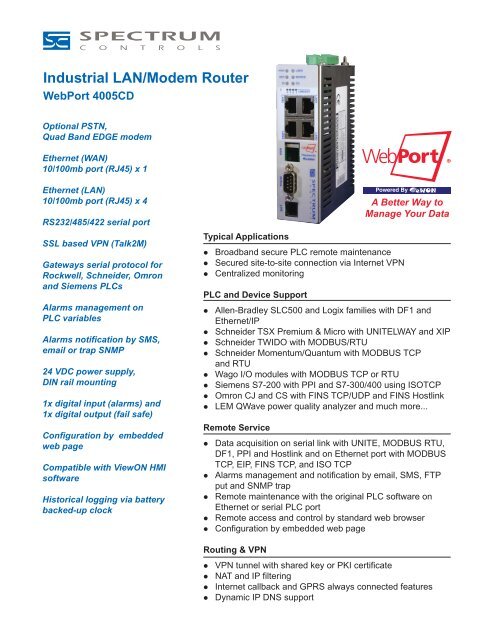Industrial LAN/Modem Router - Spectrum Controls, Inc.