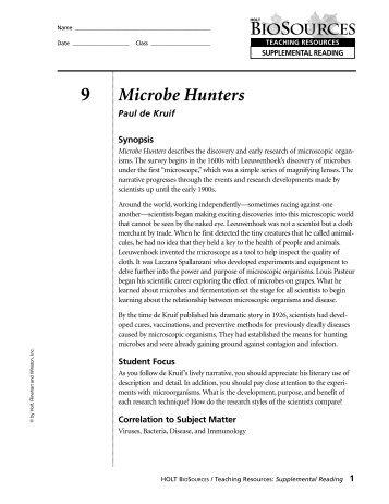 Microbe Hunters Book Report Worksheet.pdf - McAllen High School