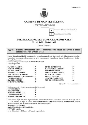 deliberazione del consiglio comunale n. 45 del 29-06-2012