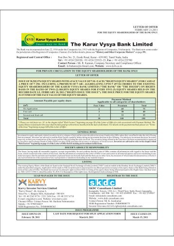Letter of Offer - Karur Vysya Bank