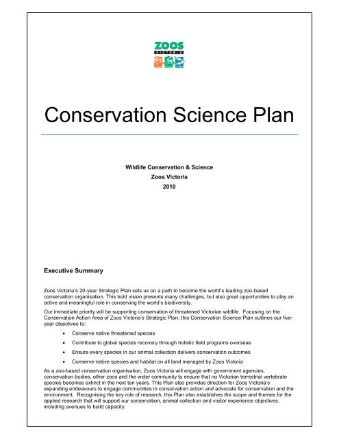 ZV Conservation Science Plan - Zoos Victoria