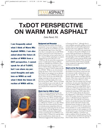 TxDOT PERSPECTIVE ON WARM MIX ASPHALT - MeadWestvaco