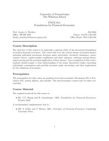 Foundations for Financial Economics Course Description ...