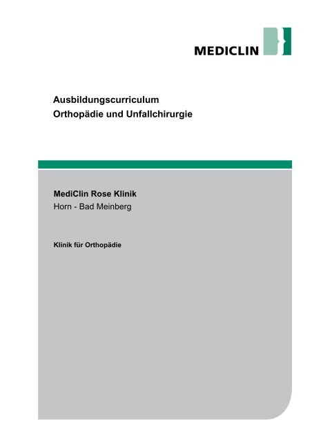 Ausbildungscurriculum MediClin Rose Klinik - Orthopödie