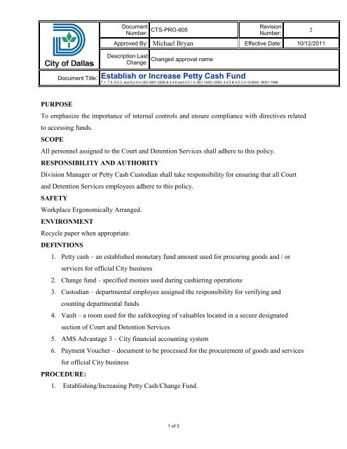 Document Title: Establish or Increase Petty Cash Fund