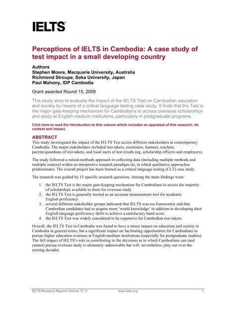 Perceptions Of Ielts In Cambodia A Case Study Of Test Impact In A