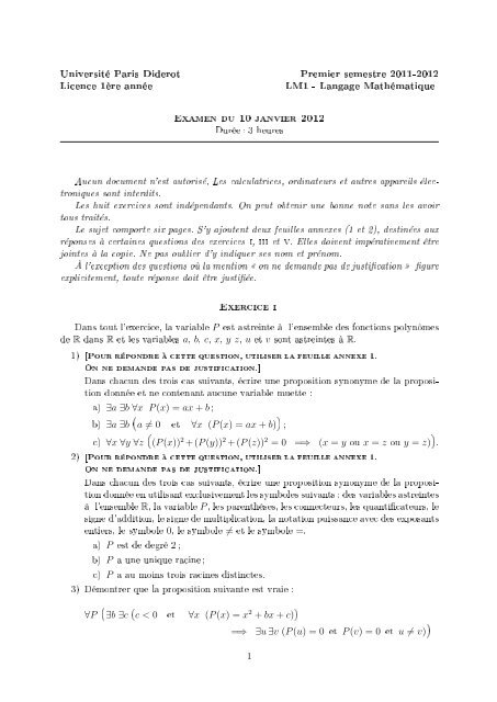 Sujet de l'examen