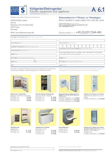 Kühlgeräte/Elektrogeräte/ Kitchen equipment and appliance Zurück ...