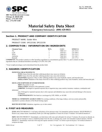 Solder Wire MSDS (from SPC Technology - manufacturer of the ...