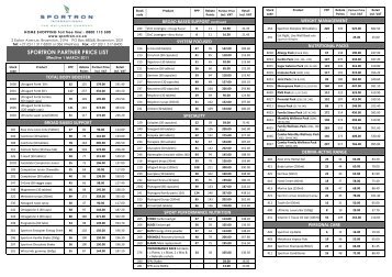 SPORTRON PARTNER PRICE LIST