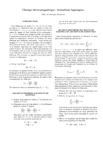 Champs électromagnétique : formalisme lagrangien. - Cours ...