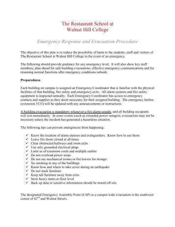 Emergency Response and Evacuation Procedure - The Restaurant ...