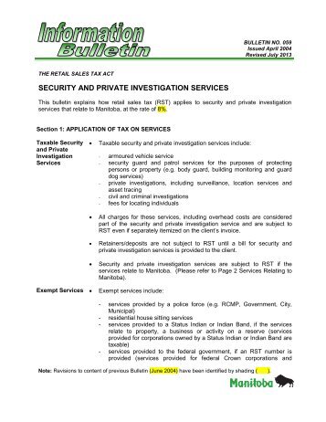 security and private investigation services - Government of Manitoba