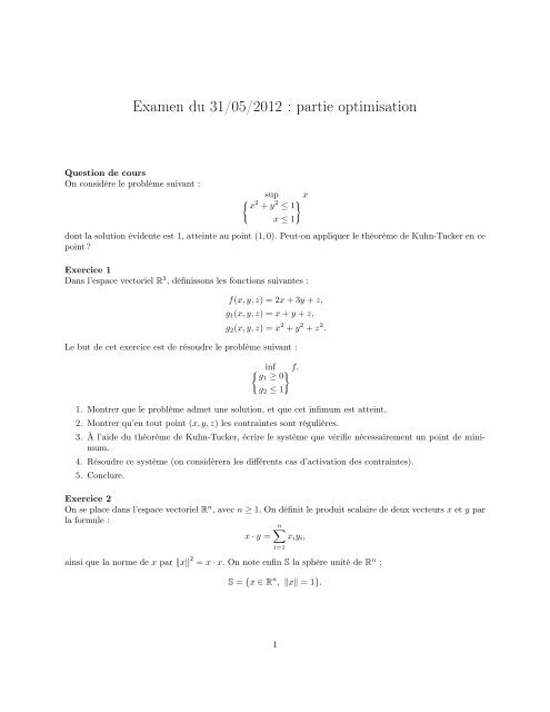 Examen du 31/05/2012 : partie optimisation