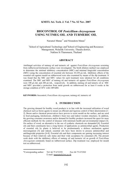 BIOCONTROL OF Penicillium chrysogenum USING ... - KMIT'L