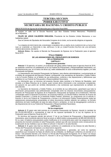 Presupuesto de Egresos de la Federación para el Ejercicio Fiscal ...