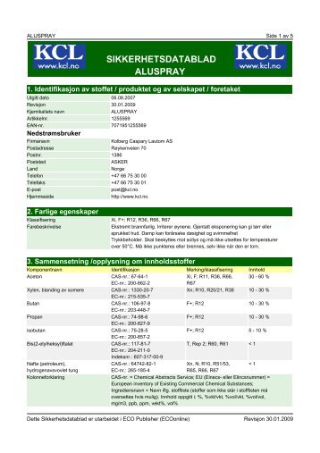 SIKKERHETSDATABLAD ALUSPRAY - Kolberg Caspary Lautom AS