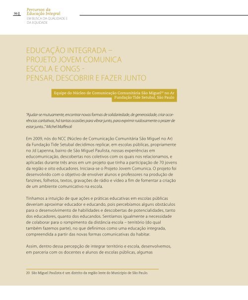 PERCURSOS DA EDUCAÃÃ£O INTEGRAL