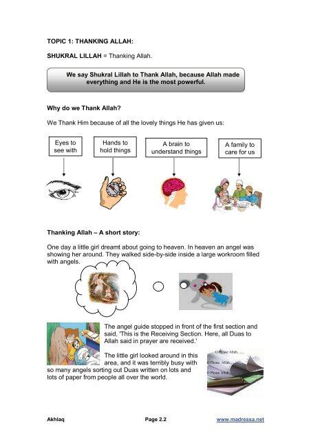 Group A â KG / Age Limit 6 years AKHLAQ TOPIC 1 ... - ALI