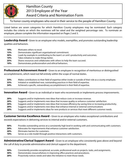 Hamilton County 2013 Employee of the Year Award Criteria and ...