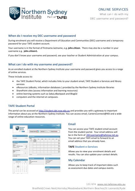 What can I do with my username and password - TAFE NSW ...