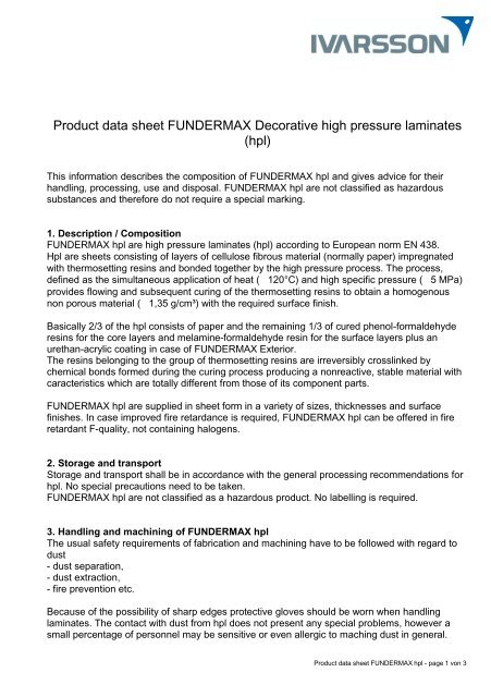 Product data sheet FUNDERMAX Decorative ... - Sisteme-fatade.ro