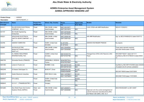 ADWEA's Vendor List