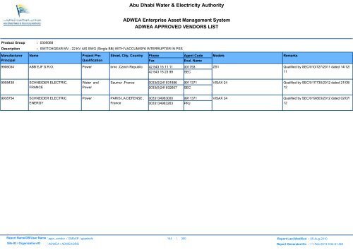 ADWEA's Vendor List