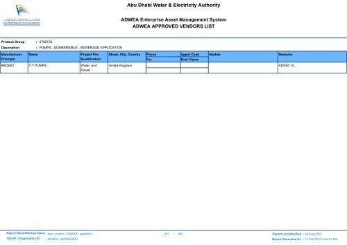 ADWEA's Vendor List