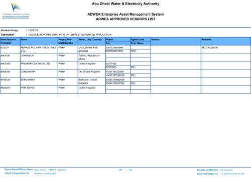 ADWEA's Vendor List