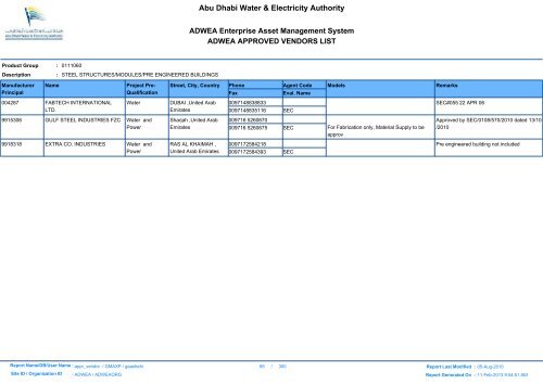 ADWEA's Vendor List