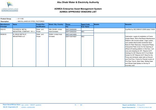 ADWEA's Vendor List