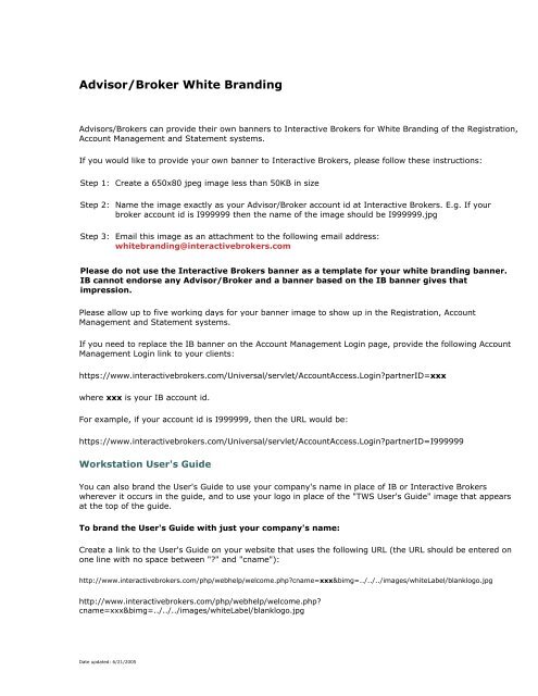 Advisor/Broker White Branding - Interactive Brokers